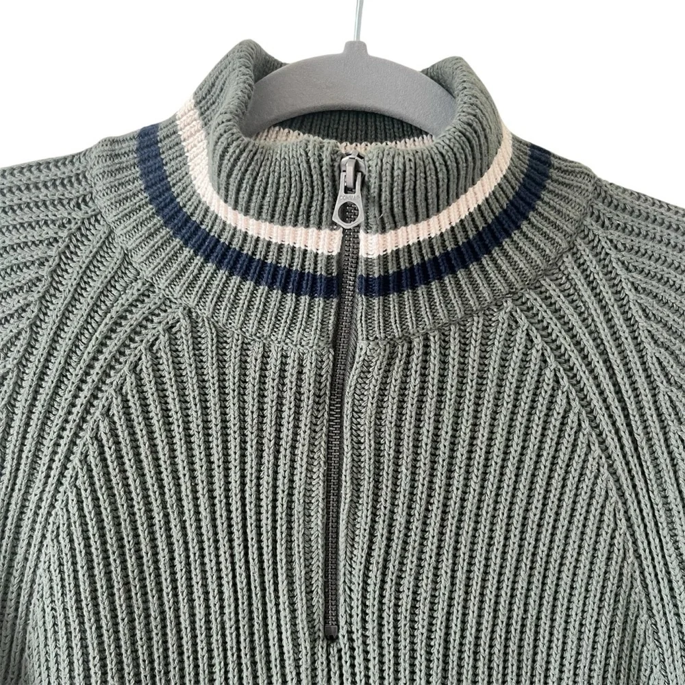 NWT J.Crew Heritage Ribbed Cotton Half Zip Mock Neck Sweater Olive Green Small
